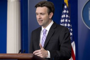 White House press secretary Josh Earnest speaks about Ebola during his daily news briefing at the White House in Washington, Monday, Oct. 27, 2014. (AP Photo/Jacquelyn Martin)
