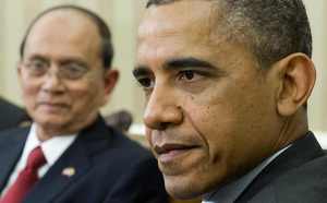 US President Barack Obama expressed to Myanmar counterpart Thein Sein (left) 