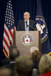 Central Intelligence Director (CIA) Director John Brennan speaks during a news conference at CIA Headquarters in Langley, Va., Thursday, Dec. 11, 2014. Brennan is pushing back hard against the wave of criticism following a Senate Intelligence Committee report detailing harsh interrogation tactics employed by intelligence community people against terrorism war-era detainees. Brennan and several past CIA leaders fear the historical record may define them as torturers instead of patriots. The CIA is now in the uncomfortable position of defending itself publicly, given its basic mission to protect the country secretly. (AP Photo/Pablo Martinez Monsivais)