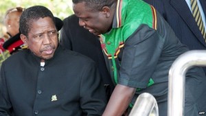 Edgar Lungu (l) is Zambia's justice and defence minister and a frontrunner in the presidential election