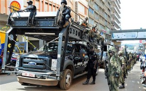 UPDF soldiers and police forces patrol streets in Kampala after the US embassy in Uganda warned of a 'specific threat' by an unknown group 