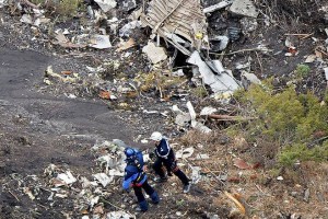 A photo released by the French Interior Ministry shows search operations at the Germanwings crash site