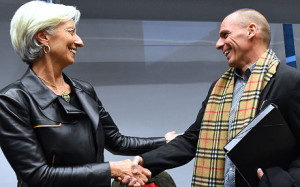 Greek Finance Minister Yanis Varoufakis and IMF Director Christine Lagarde