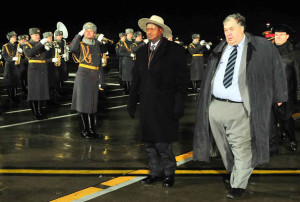 President Museveni inspects a guard of honour in Russia, Moscow. With him is the Ambassador of Russsia to Uganda, Mr Sergei Shishkin. 
