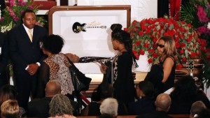Friends and family file past the casket bearing blues legend B.B. King prior to his funeral Mass at Bell Grove Missionary Baptist Church in Indianola,