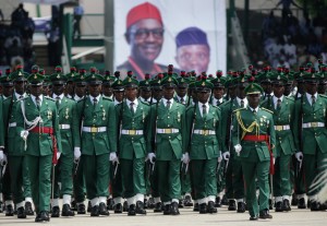 Nigeria Soldiers parade during the inauguration of the new Nigerian President, Muhammadu Buhari, in Abuja , Nigeria, Friday, May 29, 2015 