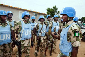 Nigerian soldiers from the hybrid United Nations-African Union Mission in Darfur 