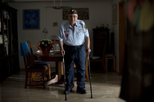  U.S. Jewish World War II veteran Dan Nadel, who earned five battle stars leading combat engineer troops in the Battle of the Bulge and in the liberation of France, poses for a photo at his home in Jerusalem. 