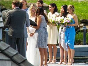 Rachel McAdams (far right) at her sister Kayleen's wedding