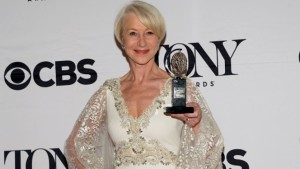 June 7, 2015: Helen Mirren poses in the press room with the award for best performance by an actress in a leading role in a play for The Audience at the 69th annual Tony Awards in New York.