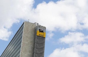 The logo of oil company Eni-Saipem is pictured at its headquarters in Rome, Italy. 