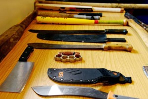 Weapons seized in operation rodeo which resulted in 43 arrests of people who belong to two gangs based in Moorclose. Tuesday 6th October 2015 