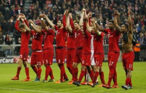 Football - Bayern Munich v Arsenal - UEFA Champions League Group Stage - Group F - Allianz Arena, Munich, Germany - 4/11/15 Bayern Munich players celebrate at the end of the match Action Images via Reuters / John Sibley Livepic
