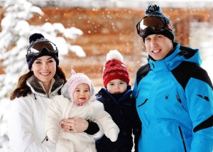 Britain's Prince William, right, and Duchess of Cambridge with their children, Princess Charlotte, centre left, and Prince George, enjoy a short private break skiing in the French Alps, Thursday March 3, 2016.