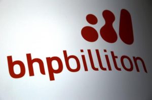 A logo for mining company BHP Billiton adorns a sign outside the Perth Convention Centre where their annual general meeting was being held in Perth, Western Australia