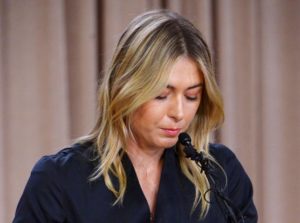 Maria Sharapova speaks to the media announcing a failed drug test after the Australian Open during a press conference today at The LA Hotel Downtown. 