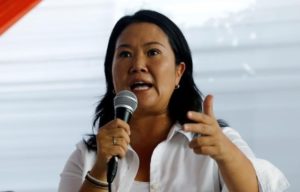 Peruvian presidential candidate Keiko Fujimori of Fuerza Popular (Popular Force) gives a speech during a meeting with local leaders in San Juan de Lurigancho in Lima, Peru, May 10, 2016. 