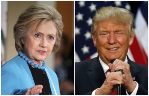 A combination photo shows U.S. Democratic presidential candidate Hillary Clinton (L) and Republican U.S. presidential candidate Donald Trump (R) in Los Angeles, California on May 5, 2016 and in Eugene, Oregon, U.S. on May 6, 2016 respectively.