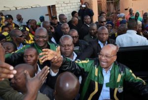 ANC president Jacob Zuma greets supporters during his election campaign in Atteridgeville a township located to the west of Pretoria, South Africa Juuly 5, 2016.