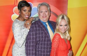 Jennifer Hudson, from left, Harvey Fierstein and Kristin Chenoweth, cast members in the television special "Hairspray Live!," arrive at the NBCUniversal Television Critics Association summer press tour on Tuesday, Aug. 2, 2016, in Beverly Hills, Calif.