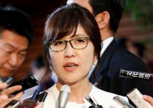Japan's new defense minister Tomomi Inada talks to reporters at Prime Minister Shinzo Abe's official residence in Tokyo, Japan, August 3, 2016.   