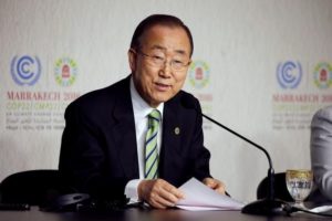 United Nations Secretary-General Ban Ki-moon speaks at the UN World Climate Change Conference 2016 (COP22) in Marrakech, Morocco, November 15, 2016. 