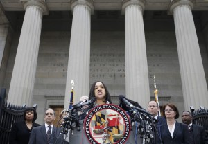 Baltimore state attorney Marilyn Mosby speaks on recent violence and says there is "probable cause to file criminal charges in the Freddie Gray case"  of officers involved in the arrest of the black man who later died of injuries he sustained while in custody in Baltimore, Maryland May 1, 2015.    