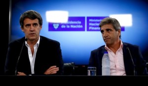 Argentina's Finance Minister Alfonso Prat-Gay (L) speaks next to Finance Secretary Luis Caputo during a news conference in Buenos Aires, Argentina, February 29, 2016.