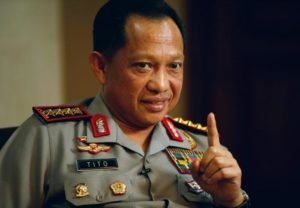 Indonesia's National Police chief General Tito Karnavian gestures during an interview with Reuters at police headquarters in Jakarta October 17, 2016.  