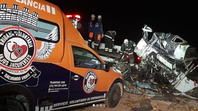 At least 24 dead after horror crash between tourist coach and lorry as pictures show mangled wreckage in Brazil